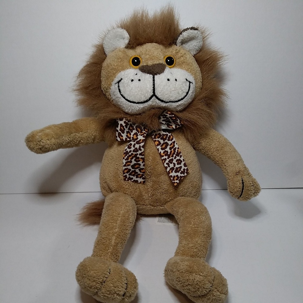 Animal Alley Lion Tan Brown 13" Plush Stuffed Leopard Bow Toys R Us Vintage 2001